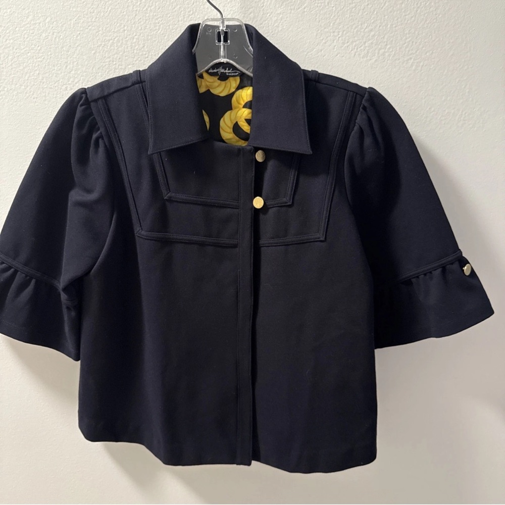 Dialogue Black Pea Coat with Gold Accents